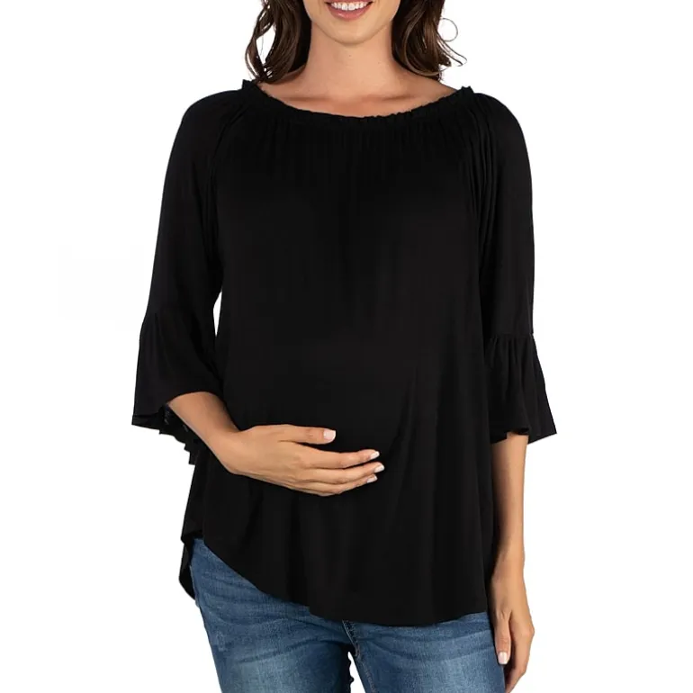 24/7 Comfort Apparel-Maternity Womens Round Neck 3/4 Sleeve Tunic Top