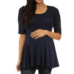 24/7 Comfort Apparel-Maternity Womens Scoop Neck Short Sleeve Tunic Top