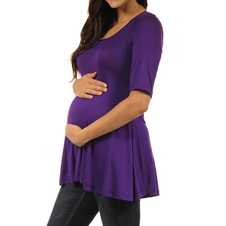 24/7 Comfort Apparel-Maternity Womens Scoop Neck Short Sleeve Tunic Top