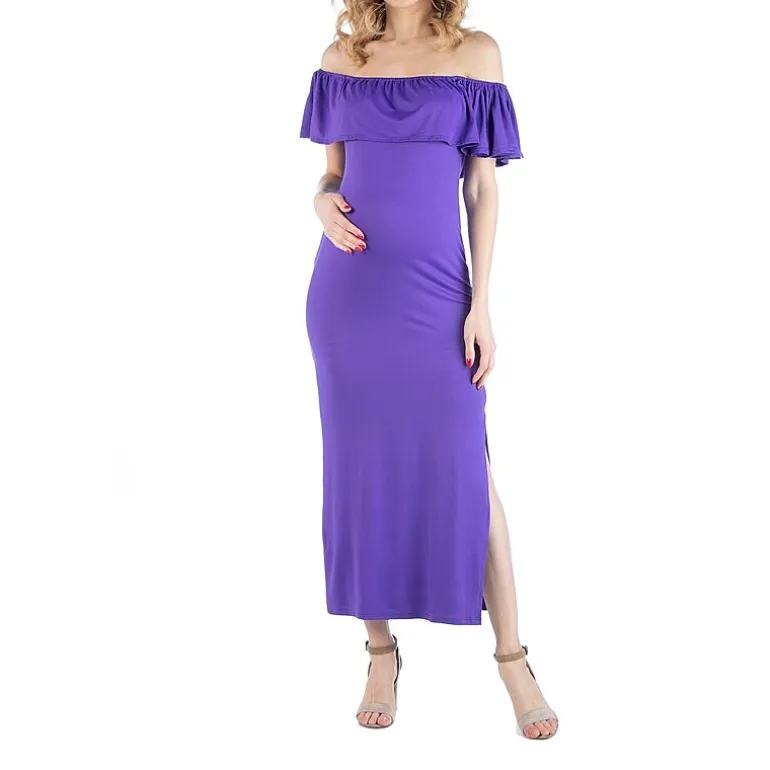 24/7 Comfort Apparel Off Shoulder Ruffle Detail Maxi Dress