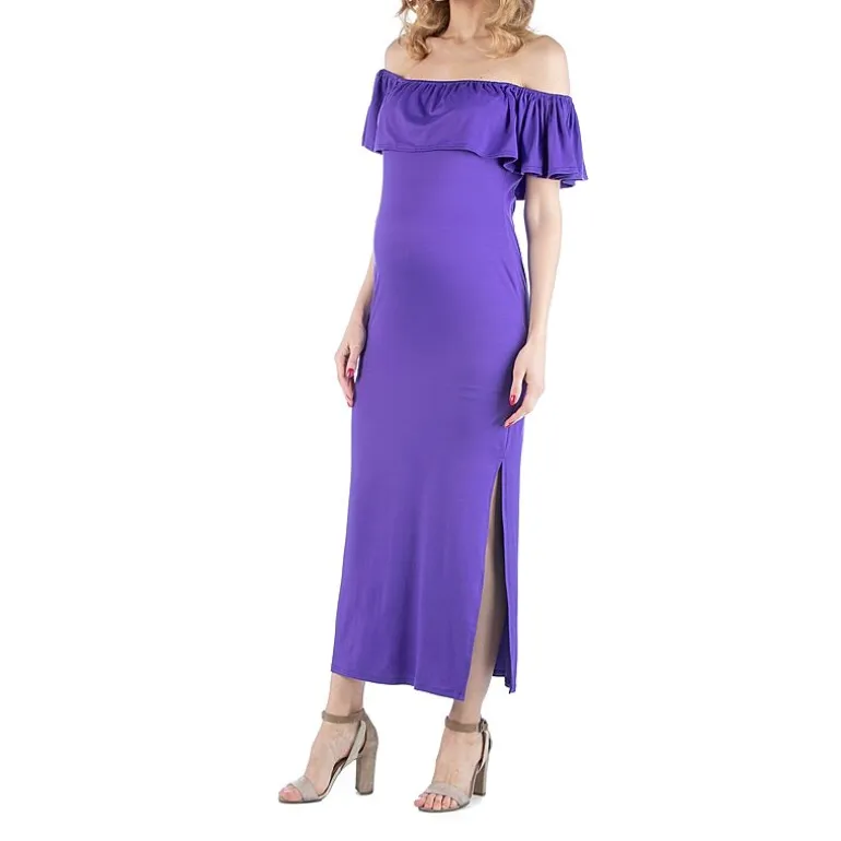 24/7 Comfort Apparel Off Shoulder Ruffle Detail Maxi Dress