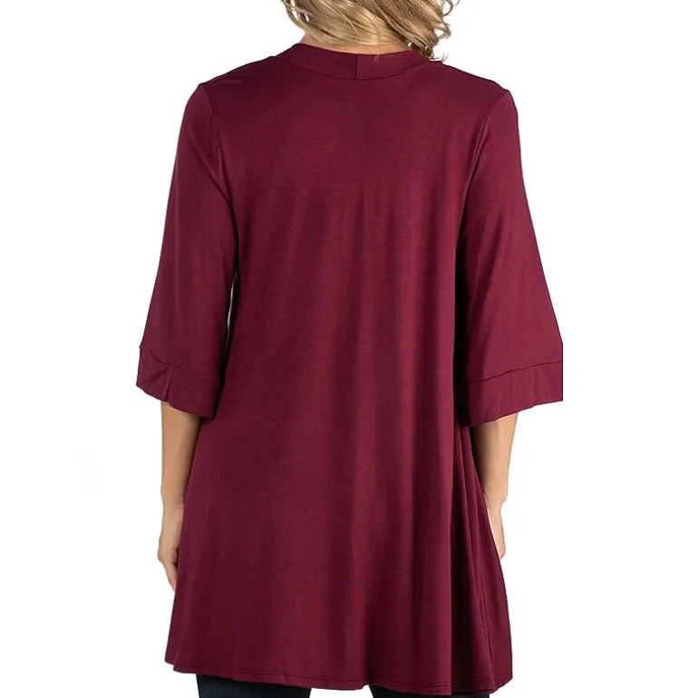 24/7 Comfort Apparel Open Front Elbow Length Sleeve Cardigan