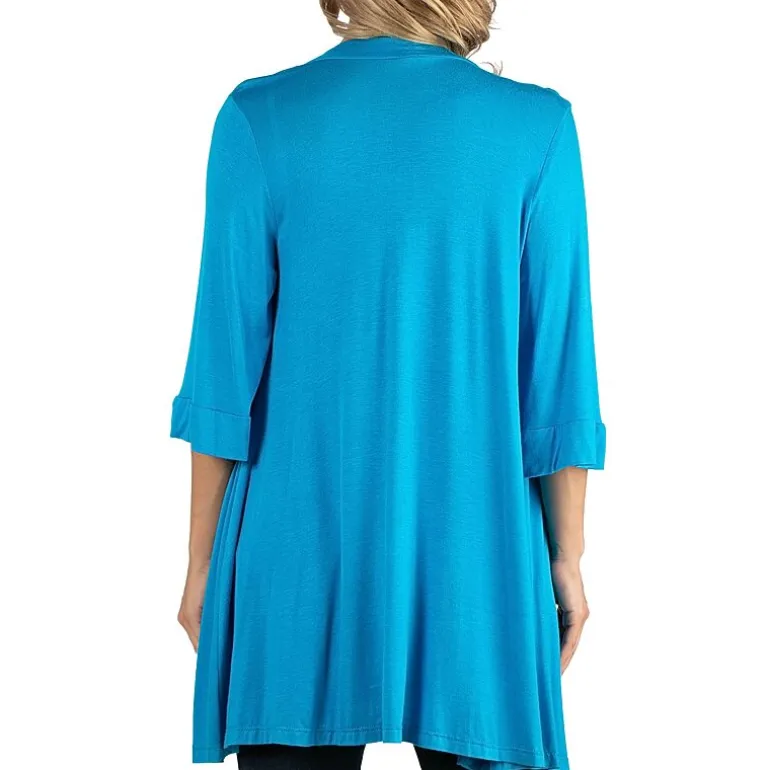 24/7 Comfort Apparel Open Front Elbow Length Sleeve Cardigan