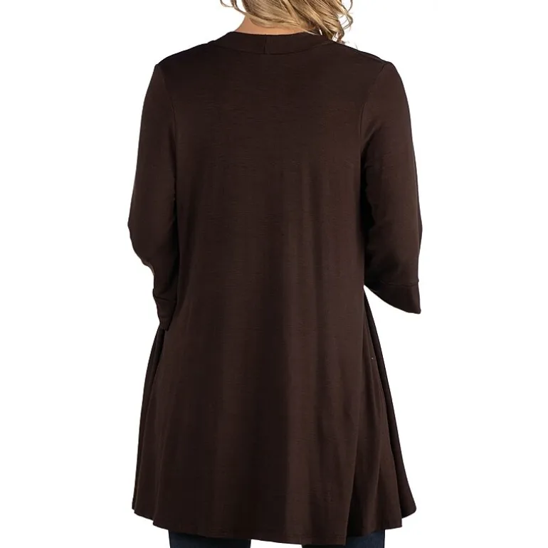 24/7 Comfort Apparel Open Front Elbow Length Sleeve Cardigan