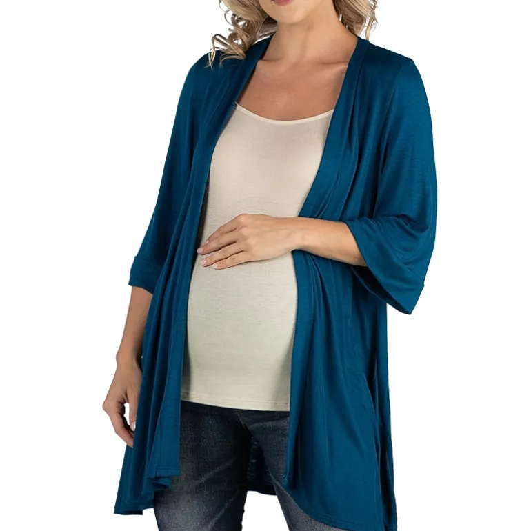 24/7 Comfort Apparel Open Front Elbow Length Sleeve Cardigan