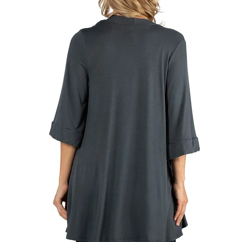 24/7 Comfort Apparel Open Front Elbow Length Sleeve Cardigan