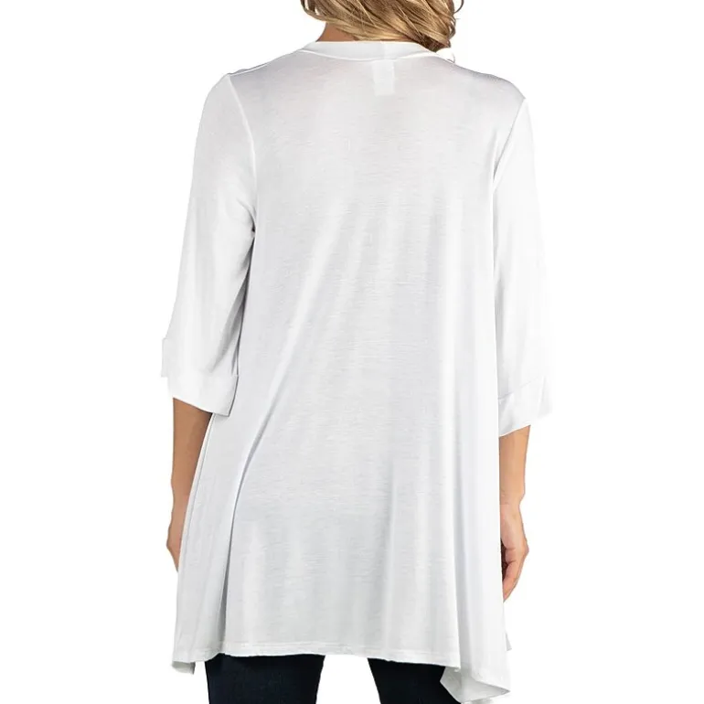 24/7 Comfort Apparel Open Front Elbow Length Sleeve Cardigan