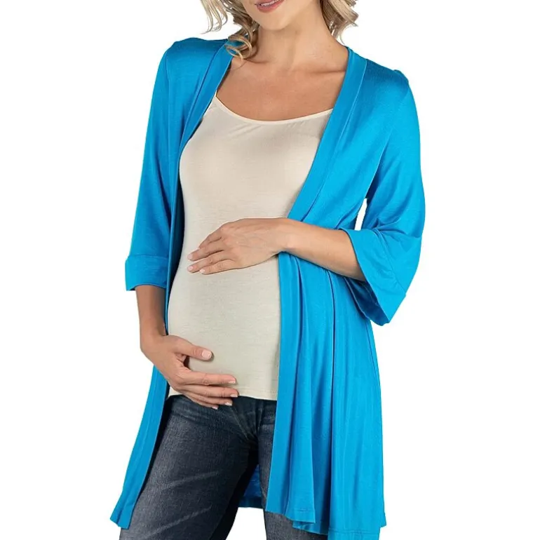 24/7 Comfort Apparel Open Front Elbow Length Sleeve Cardigan