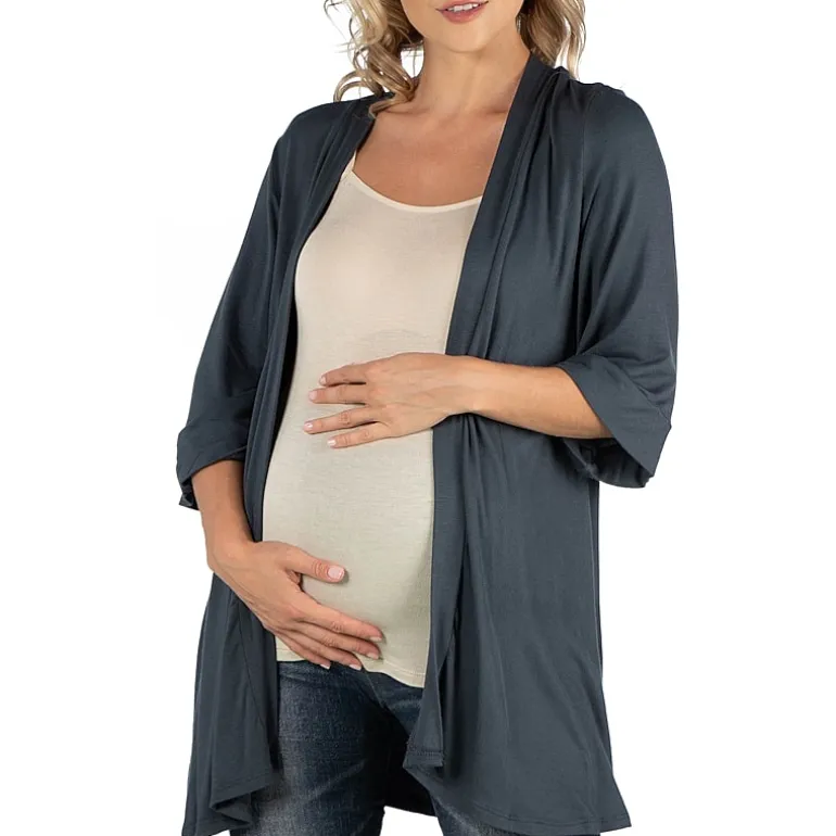 24/7 Comfort Apparel Open Front Elbow Length Sleeve Cardigan
