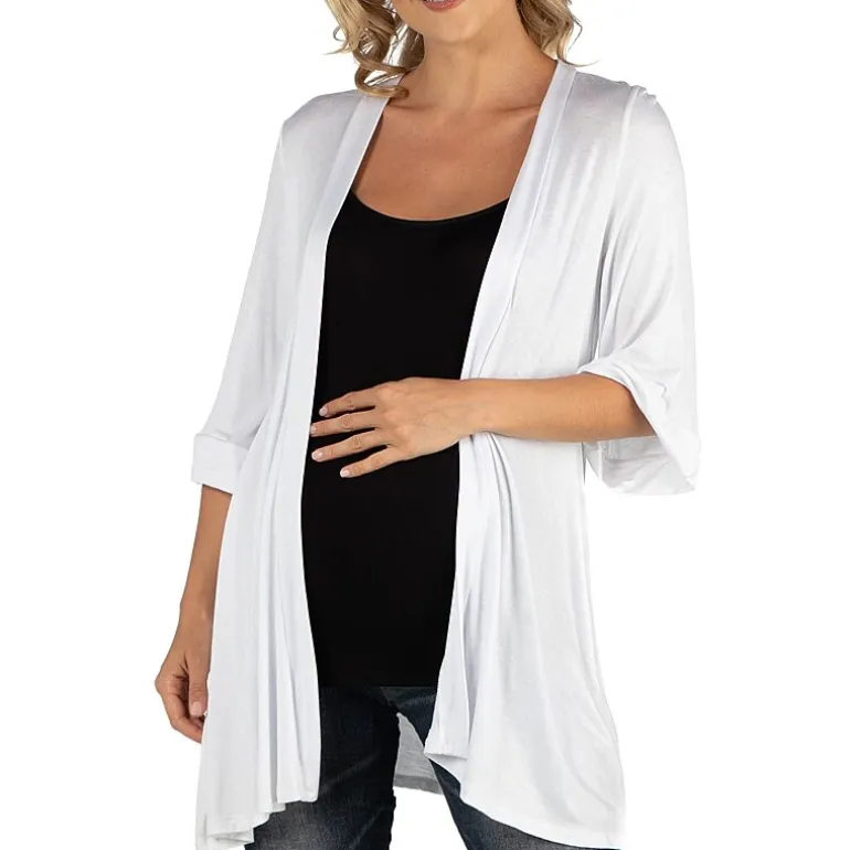 24/7 Comfort Apparel Open Front Elbow Length Sleeve Cardigan