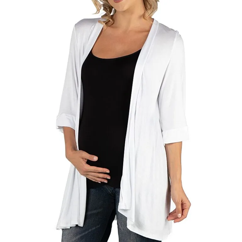 24/7 Comfort Apparel Open Front Elbow Length Sleeve Cardigan