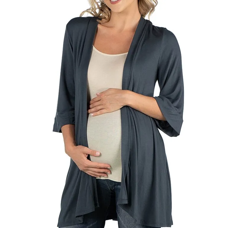 24/7 Comfort Apparel Open Front Elbow Length Sleeve Cardigan