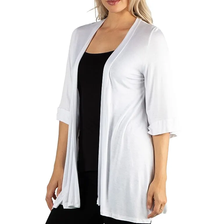 24/7 Comfort Apparel Open Front 3/4 Length Sleeve Cardigan
