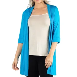 24/7 Comfort Apparel Open Front 3/4 Length Sleeve Cardigan