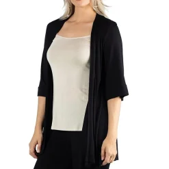24/7 Comfort Apparel Open Front 3/4 Length Sleeve Cardigan