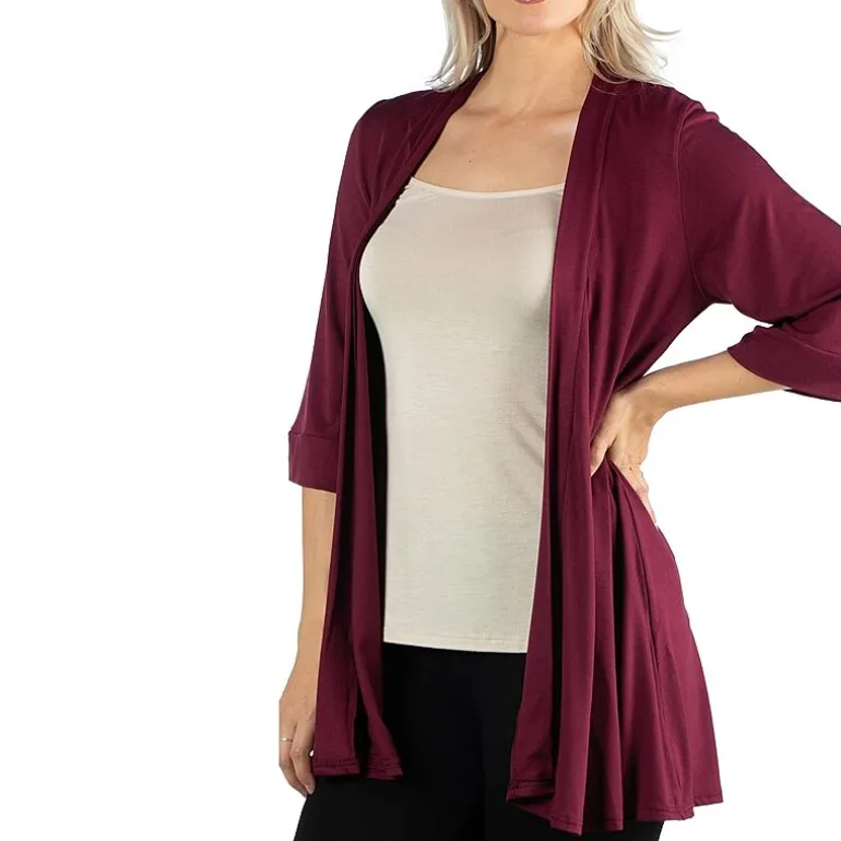 24/7 Comfort Apparel Open Front 3/4 Length Sleeve Cardigan