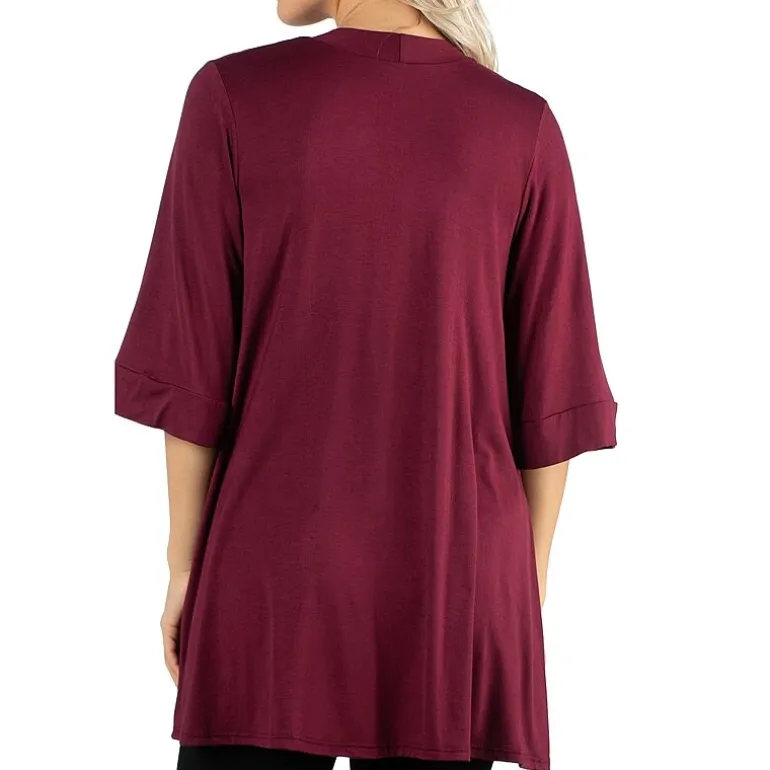 24/7 Comfort Apparel Open Front 3/4 Length Sleeve Cardigan
