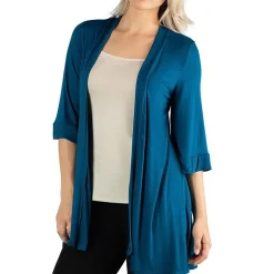 24/7 Comfort Apparel Open Front 3/4 Length Sleeve Cardigan