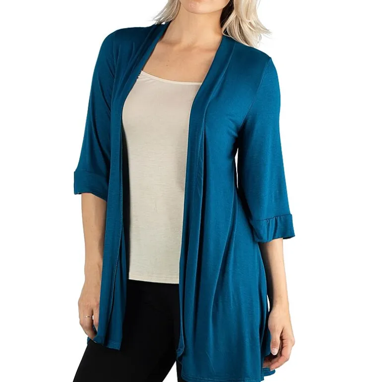 24/7 Comfort Apparel Open Front 3/4 Length Sleeve Cardigan