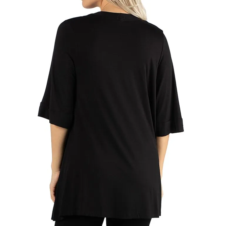 24/7 Comfort Apparel Open Front 3/4 Length Sleeve Cardigan