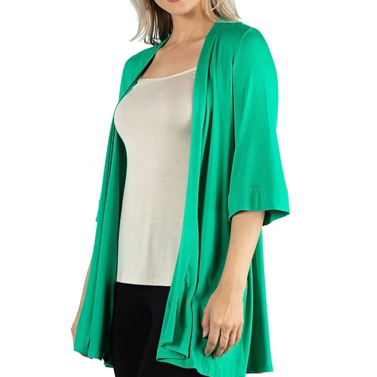 24/7 Comfort Apparel Open Front 3/4 Length Sleeve Cardigan