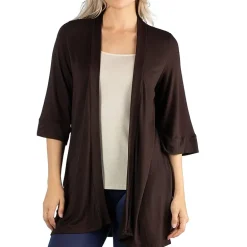 24/7 Comfort Apparel Open Front 3/4 Length Sleeve Cardigan