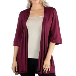 24/7 Comfort Apparel Open Front 3/4 Length Sleeve Cardigan