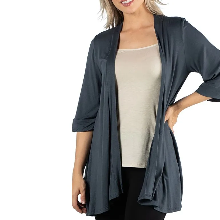 24/7 Comfort Apparel Open Front 3/4 Length Sleeve Cardigan