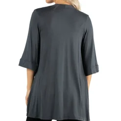 24/7 Comfort Apparel Open Front 3/4 Length Sleeve Cardigan