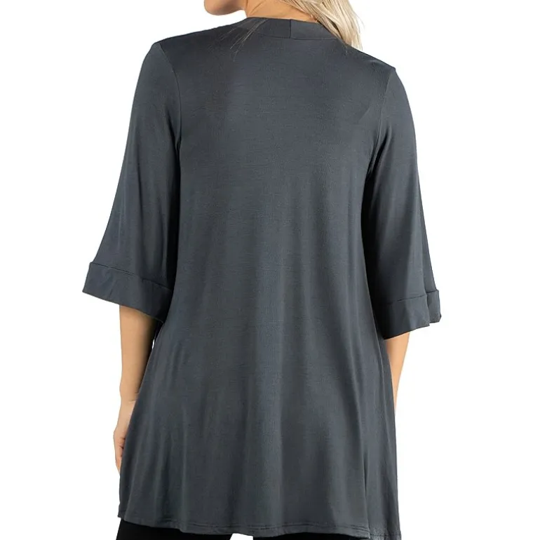 24/7 Comfort Apparel Open Front 3/4 Length Sleeve Cardigan
