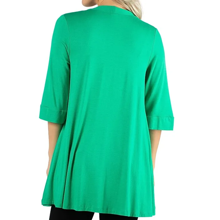 24/7 Comfort Apparel Open Front 3/4 Length Sleeve Cardigan