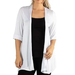24/7 Comfort Apparel Open Front 3/4 Length Sleeve Cardigan
