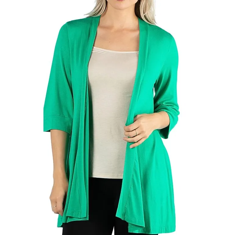 24/7 Comfort Apparel Open Front 3/4 Length Sleeve Cardigan