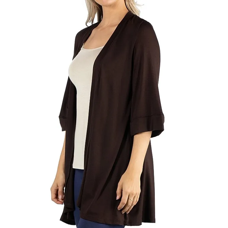 24/7 Comfort Apparel Open Front 3/4 Length Sleeve Cardigan