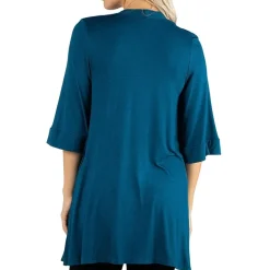 24/7 Comfort Apparel Open Front 3/4 Length Sleeve Cardigan