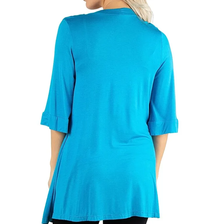 24/7 Comfort Apparel Open Front 3/4 Length Sleeve Cardigan