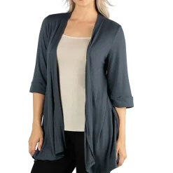 24/7 Comfort Apparel Open Front 3/4 Length Sleeve Cardigan