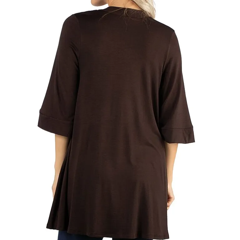 24/7 Comfort Apparel Open Front 3/4 Length Sleeve Cardigan