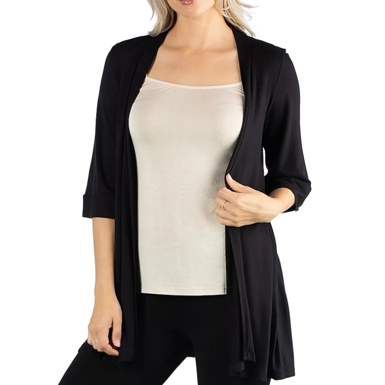 24/7 Comfort Apparel Open Front 3/4 Length Sleeve Cardigan