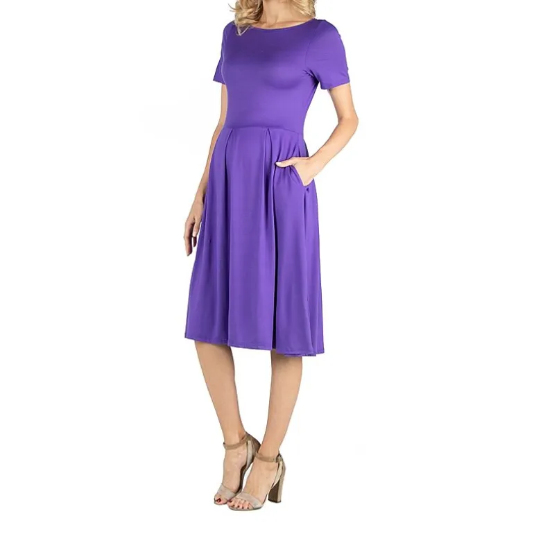 24/7 Comfort Apparel Short Sleeve and Pocket Midi Dress