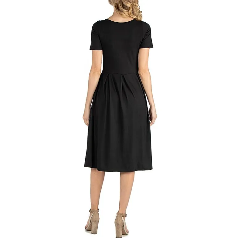 24/7 Comfort Apparel Short Sleeve and Pocket Midi Dress