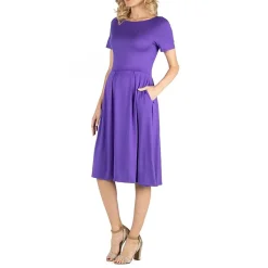24/7 Comfort Apparel Short Sleeve and Pocket Midi Dress