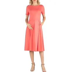 24/7 Comfort Apparel Short Sleeve and Pocket Midi Dress