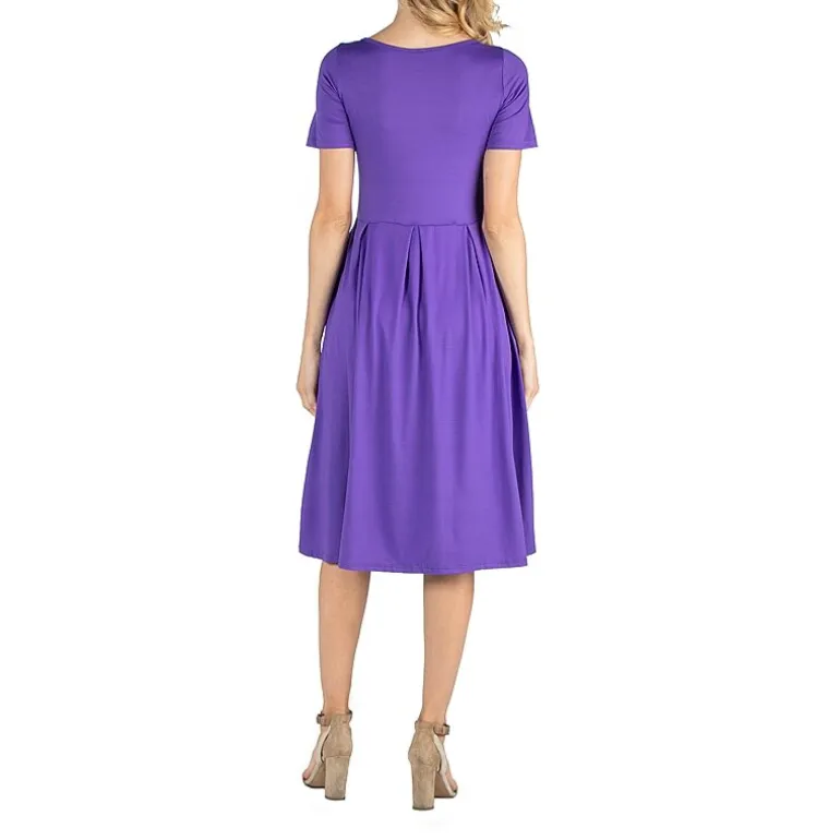 24/7 Comfort Apparel Short Sleeve and Pocket Midi Dress