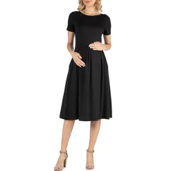 24/7 Comfort Apparel Short Sleeve and Pocket Midi Dress