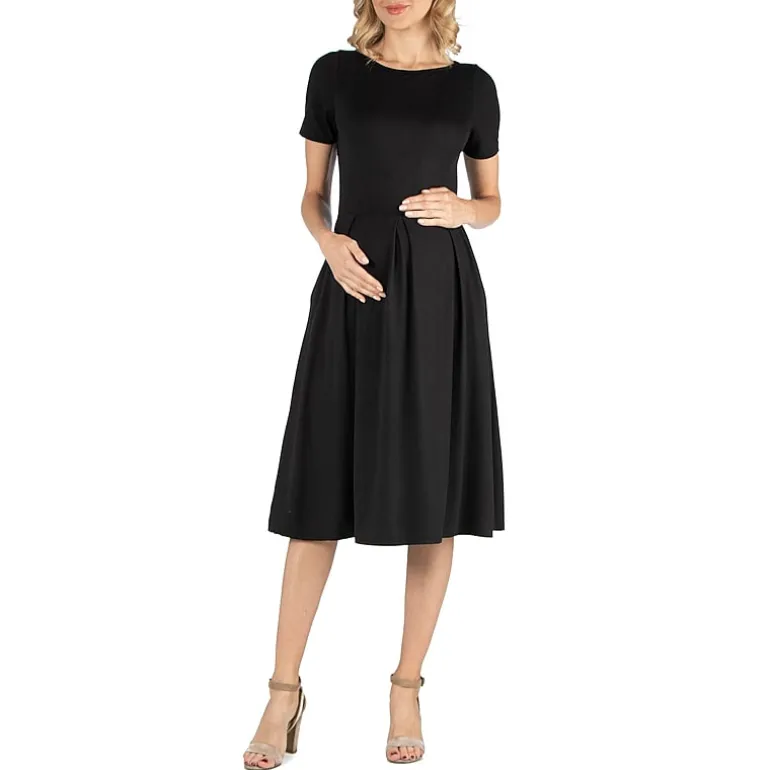 24/7 Comfort Apparel Short Sleeve and Pocket Midi Dress