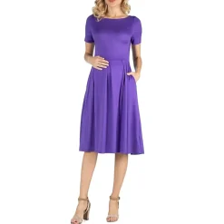24/7 Comfort Apparel Short Sleeve and Pocket Midi Dress