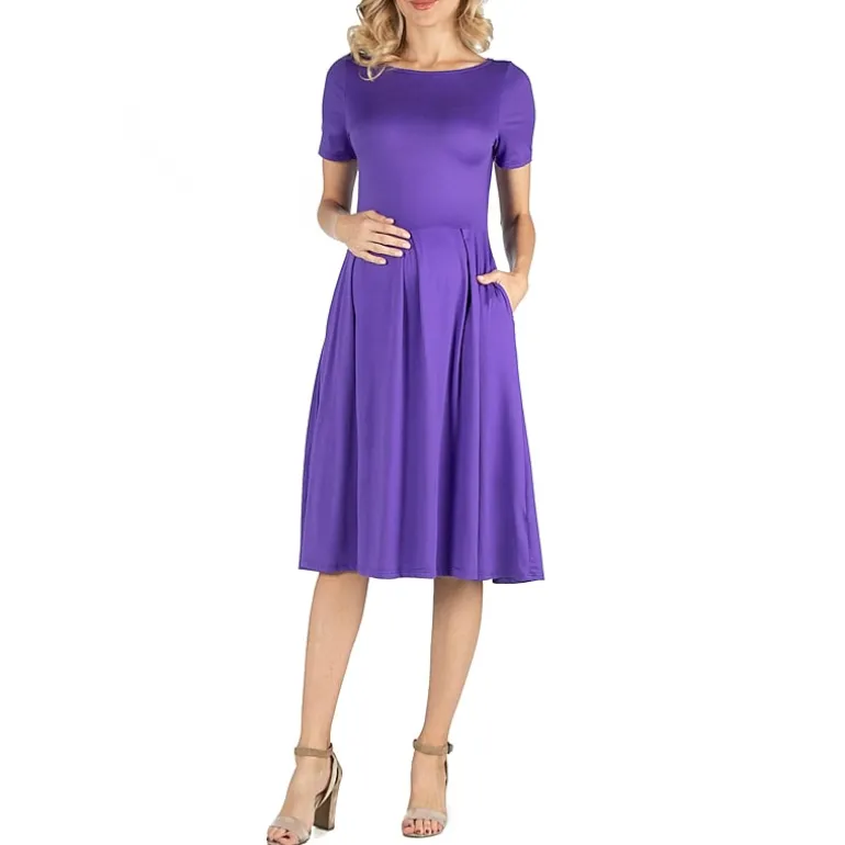 24/7 Comfort Apparel Short Sleeve and Pocket Midi Dress