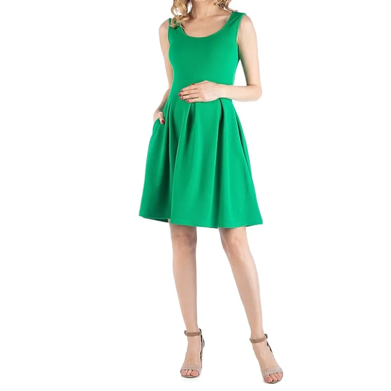 24/7 Comfort Apparel Sleeveless Pleated Dress with Pockets