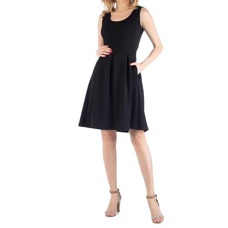 24/7 Comfort Apparel Sleeveless Pleated Dress with Pockets